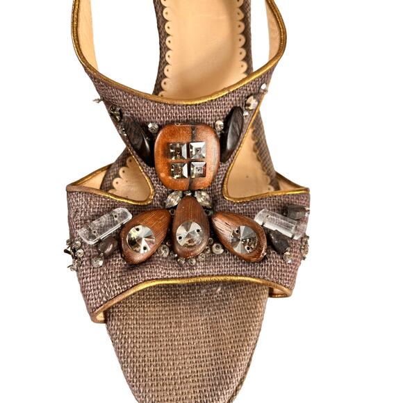 Oscar De La Renta Shoes - Etsy OSCAR DE LA RENTA Bejeweled Open Toe Sandal 11